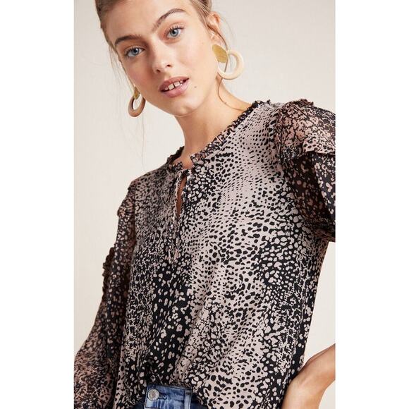 MAEVE Anthropologie JACQUIN PEASANT Animal Print shimmer Viscose Blouse Size XS - Picture 2 of 12